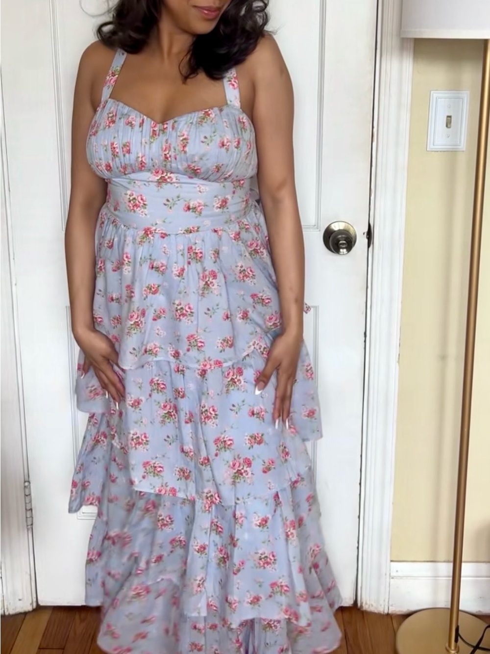 Abercrombie & Fitch Light Blue Floral Tiered Maxi Dress